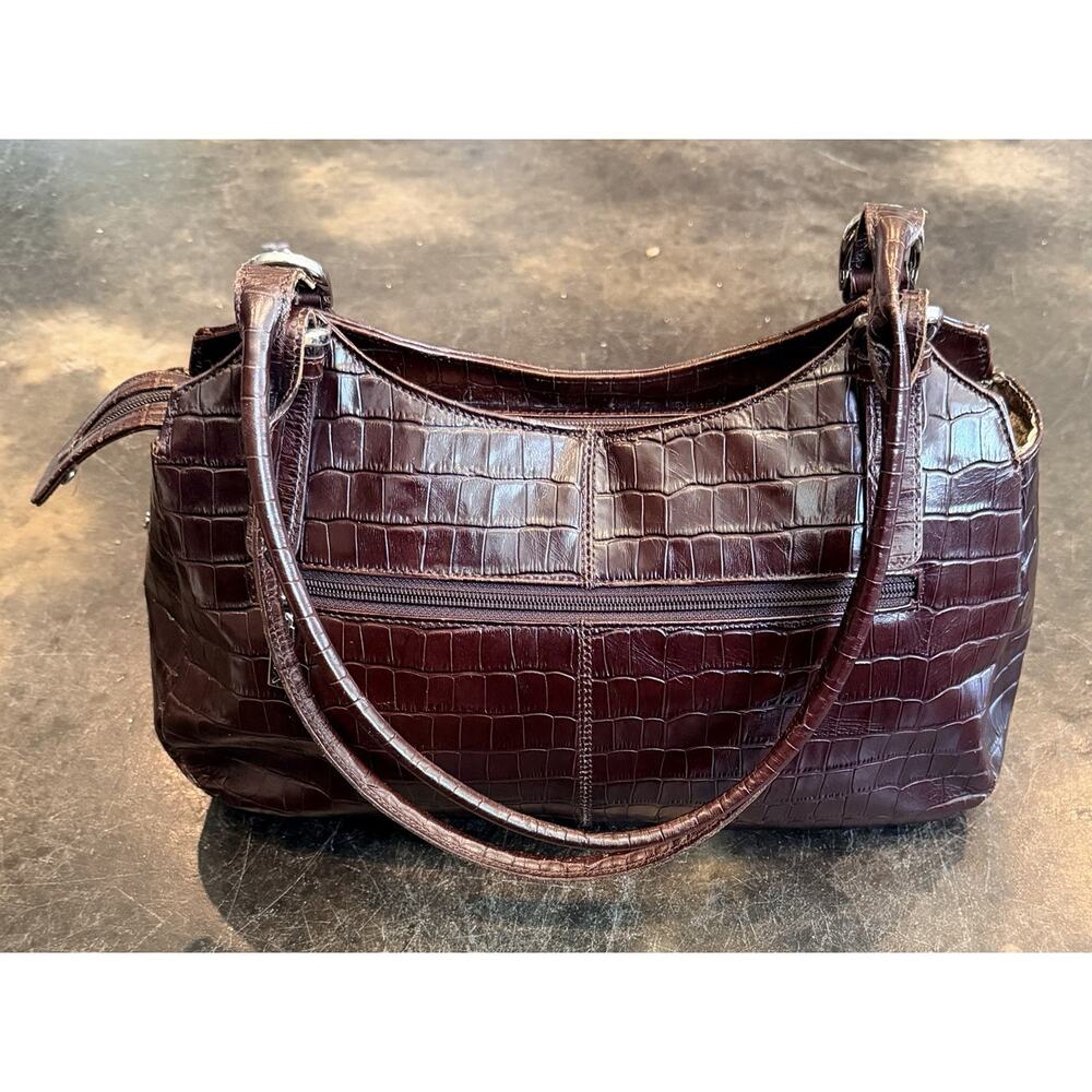 Maxx New York Leather Crocodile Pattern Handbag In Burgundy Meduim Size